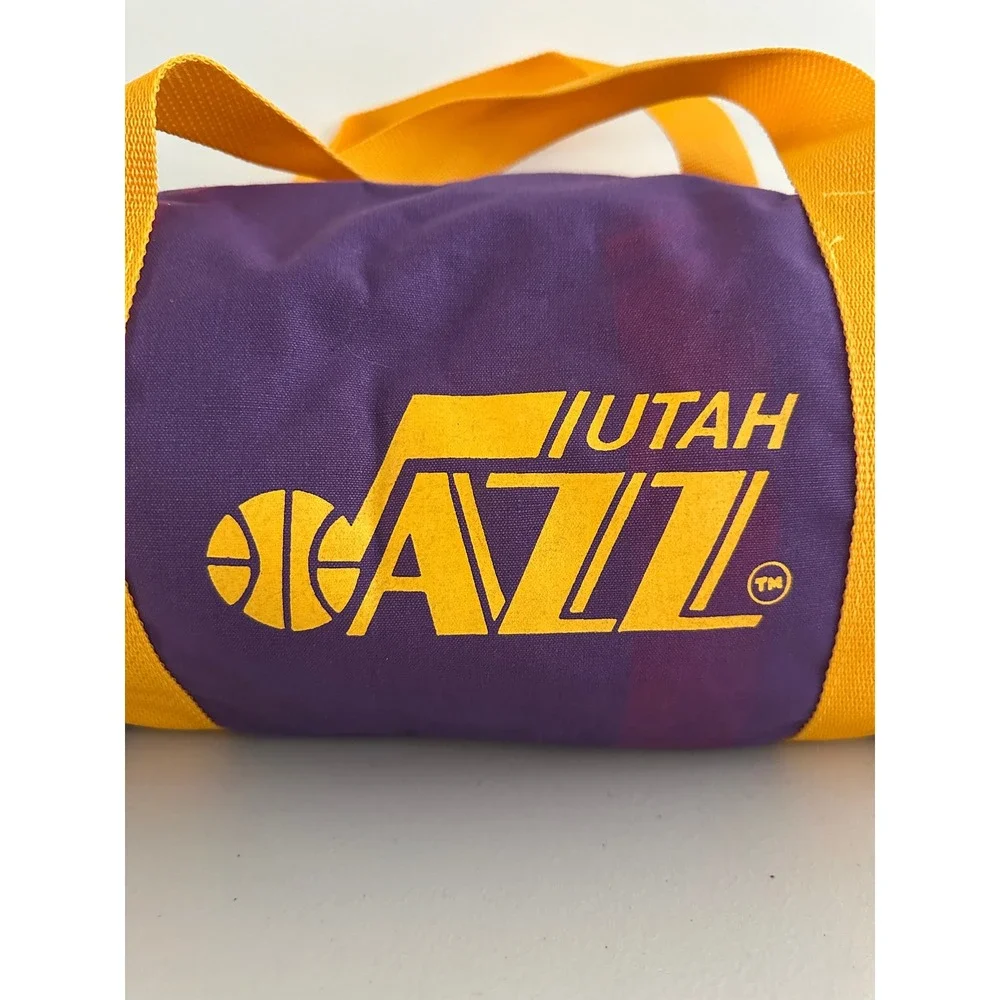 Vintage 80s Utah Jazz NBA Mini Duffle Bag Purple Gold Note Canvas Travel Gym Bag